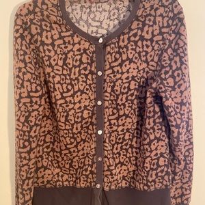 True Grit Button Leopard Print Cardigan Sweater L